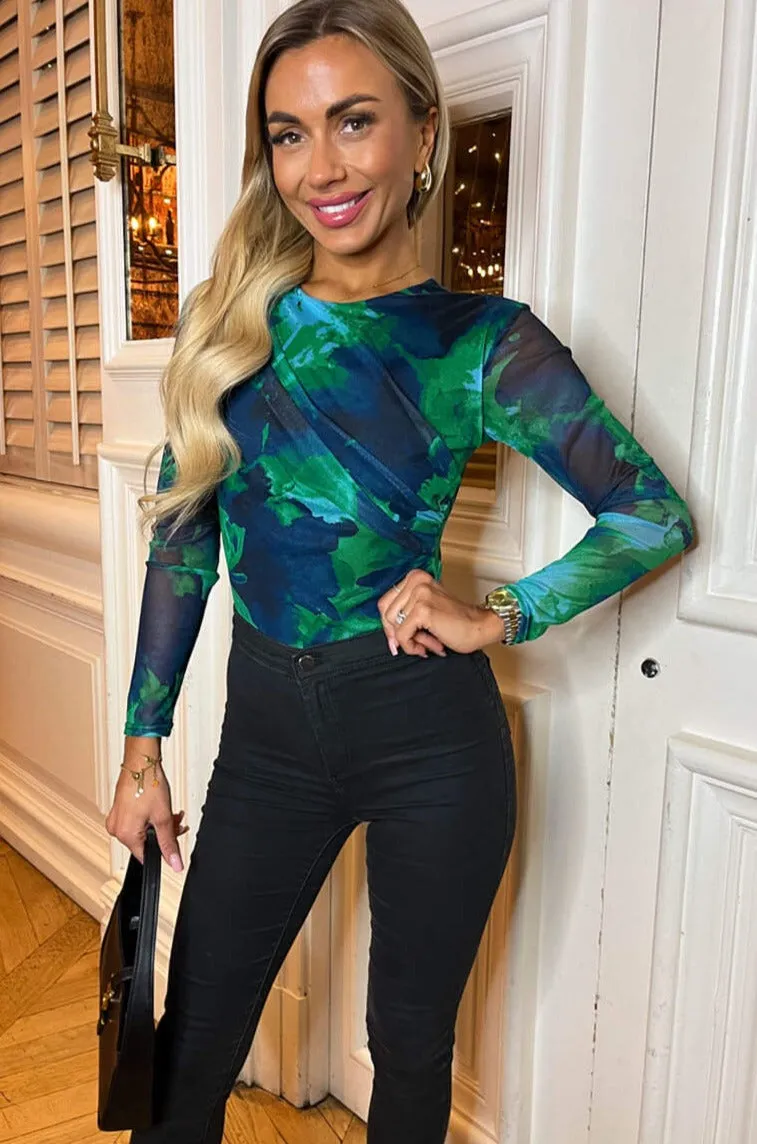 AX Paris Taya Green Mesh Print Bodysuit sold by Va Va Voom