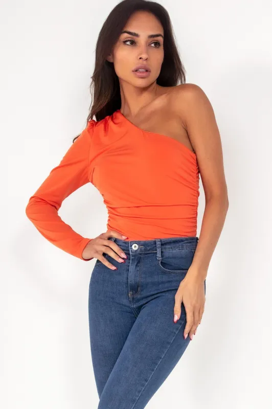 Olenna Orange One Shoulder Top sold by Va Va Voom