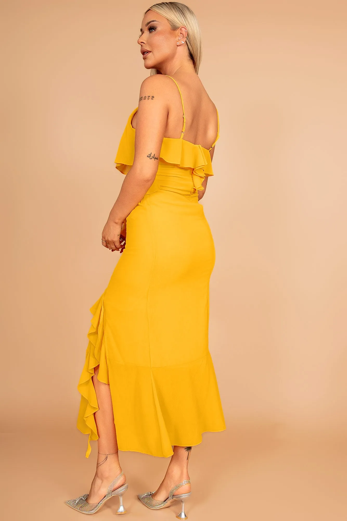Helene Yellow Chiffon Ruffle Dress sold by Va Va Voom product image thumbnail 2