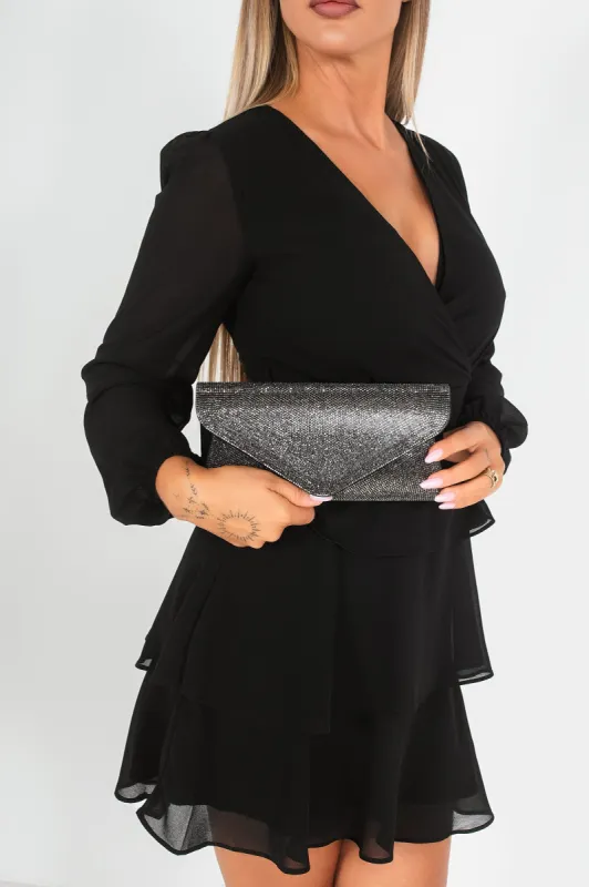 Saoirse Black Diamante Clutch sold by Va Va Voom