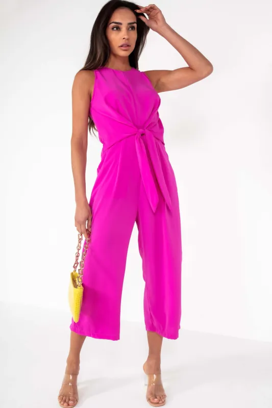 AX Paris Cindy Pink Knot Front Jumpsuit sold by Va Va Voom
