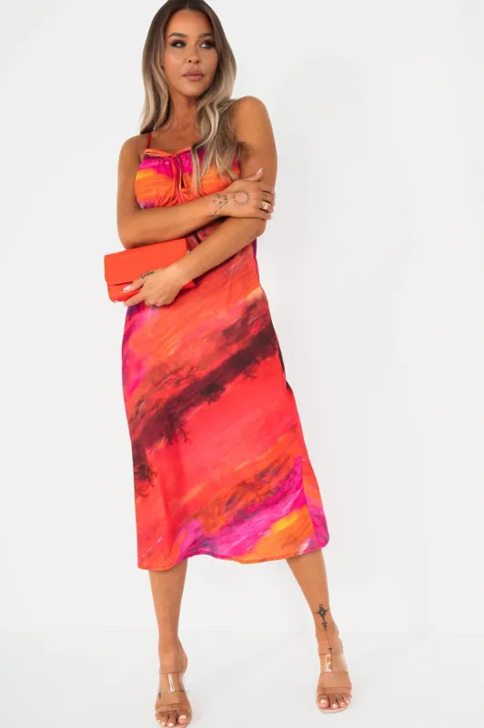 Irina Orange and Pink Tie Dye Dress sold by Va Va Voom