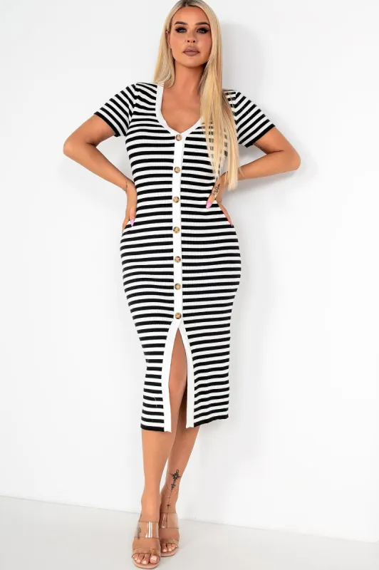 Shonda Black Striped Knit Dress sold by Va Va Voom