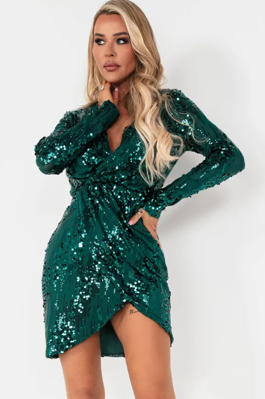Weslyn Green Sequin Wrap Dress made by Vavavoom