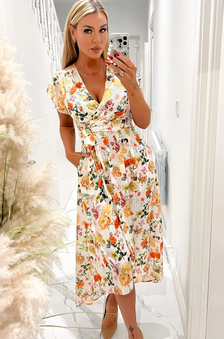 AX Paris Odette Cream Floral Midi Dress sold by Va Va Voom