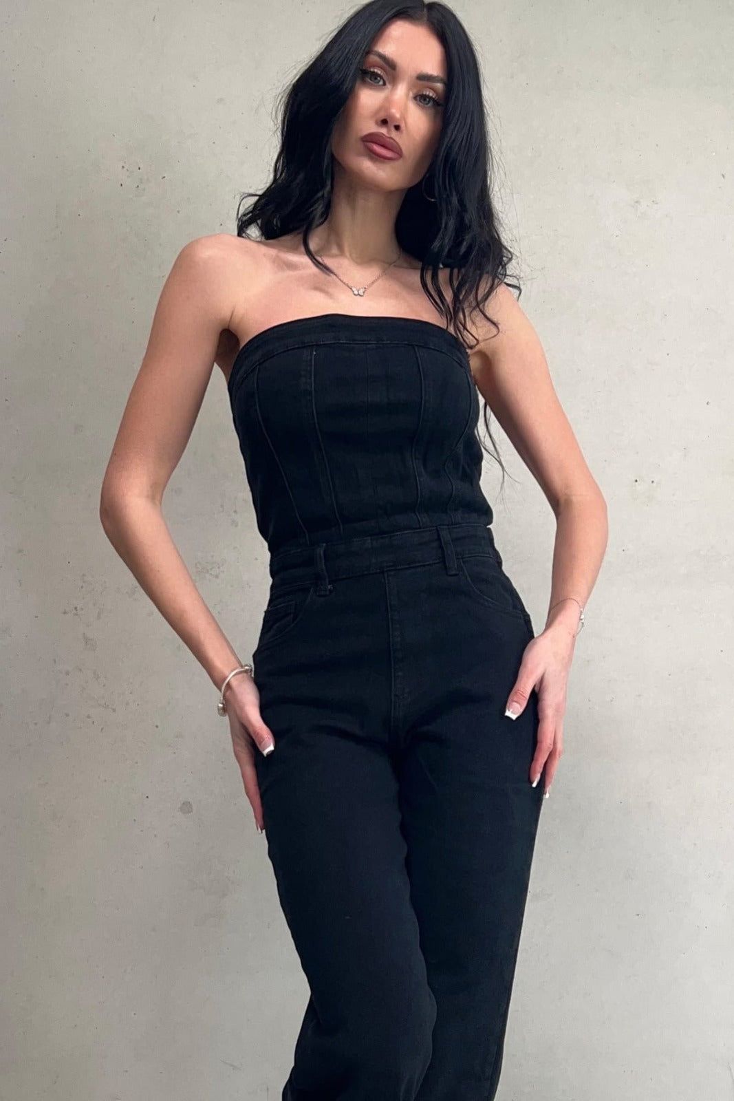 Eliza Black Denim Jumpsuit sold by Va Va Voom product image thumbnail 3