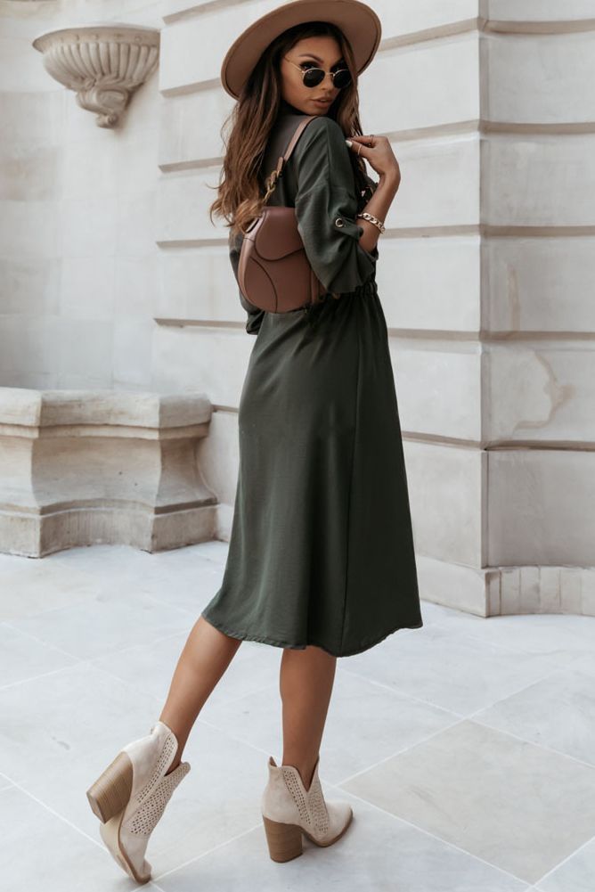 Janis Khaki Midi Shirt Dress sold by Va Va Voom product image thumbnail 2