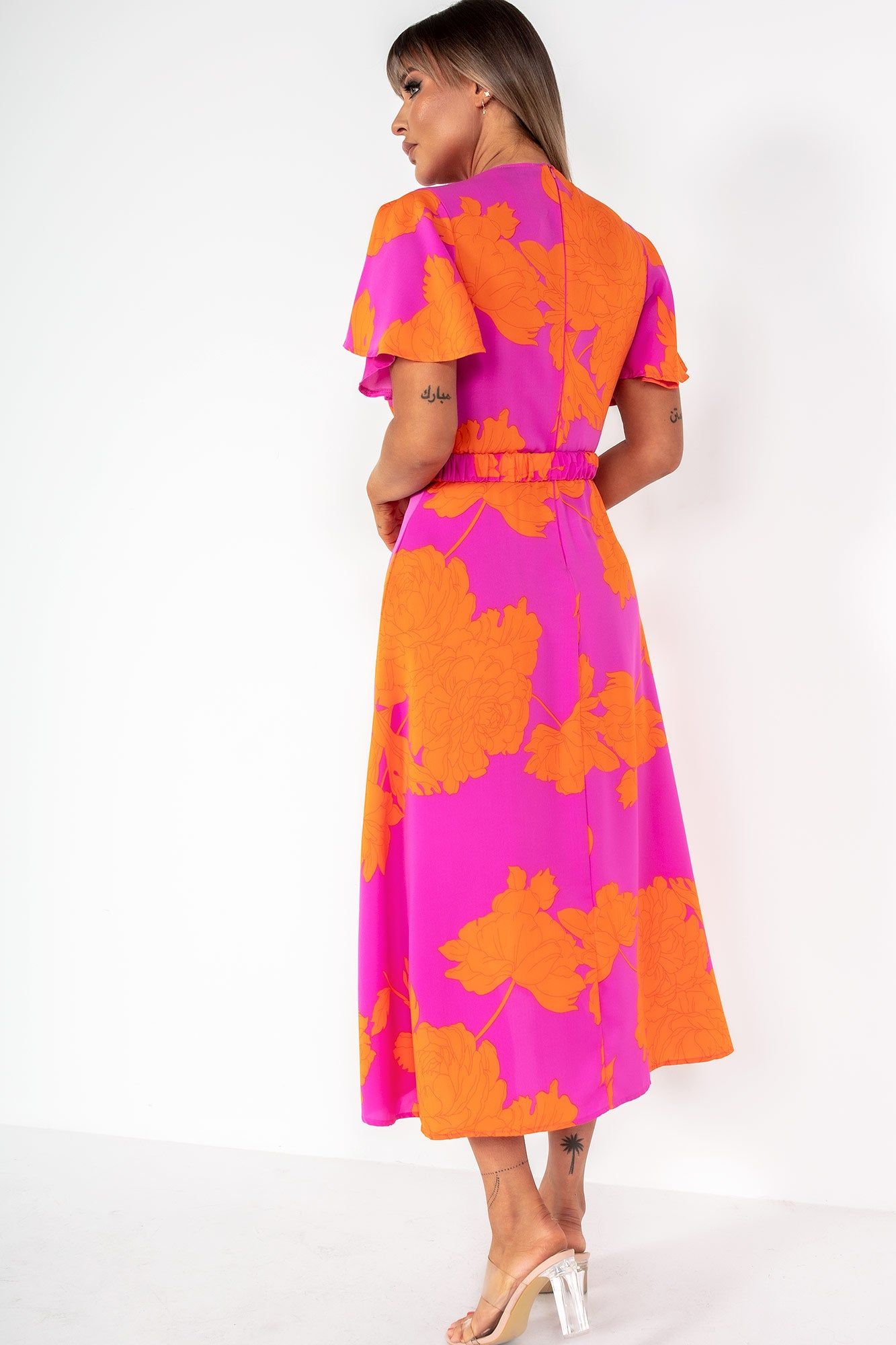 AX Paris Juno Pink and Orange Floral Midi Dress sold by Va Va Voom product image thumbnail 2