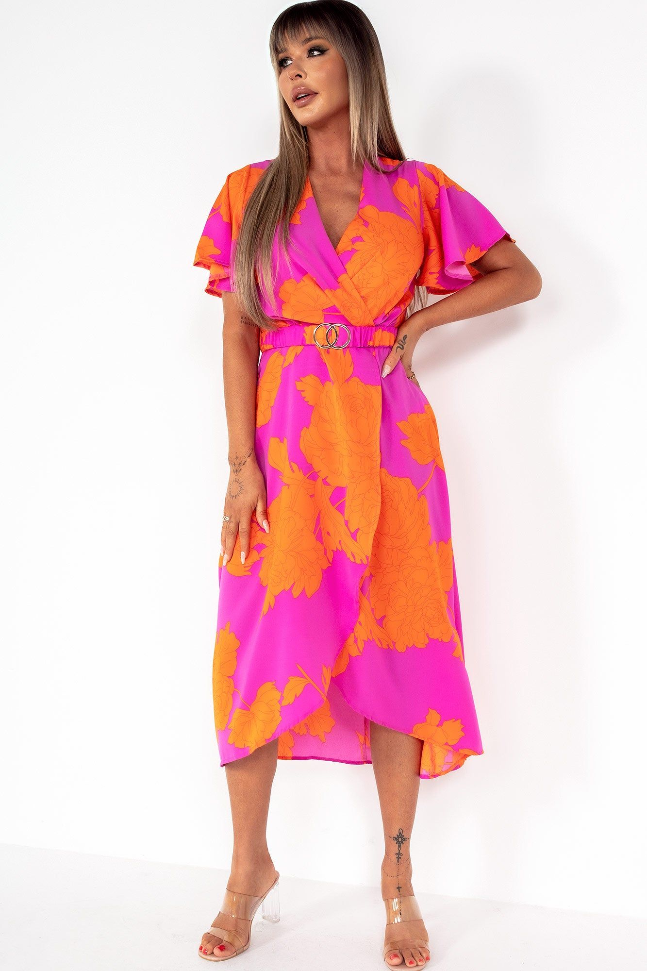 AX Paris Juno Pink and Orange Floral Midi Dress sold by Va Va Voom product image thumbnail 4
