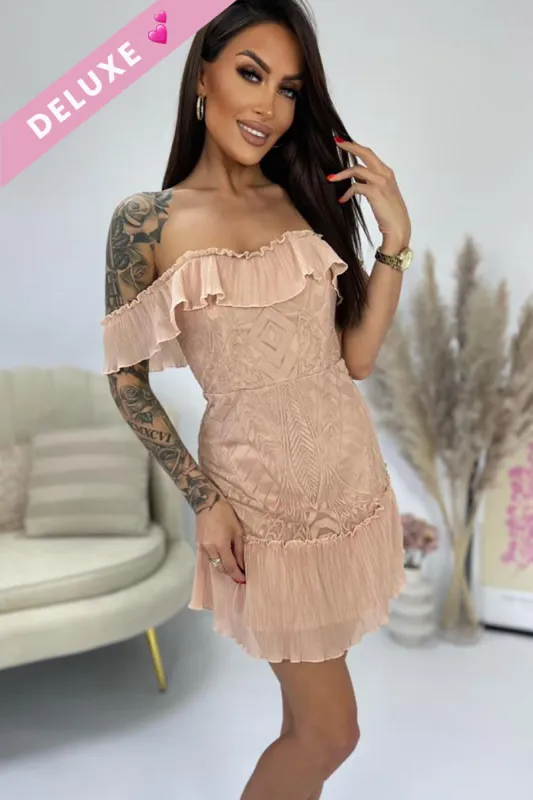 Belen Nude Bardot Print Dress sold by Va Va Voom