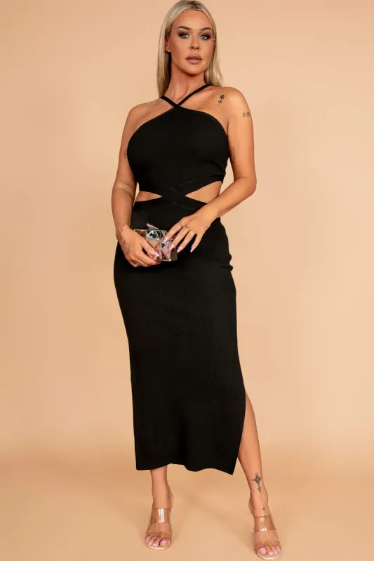 Ivey Black Knit Ribbed Dress sold by Va Va Voom