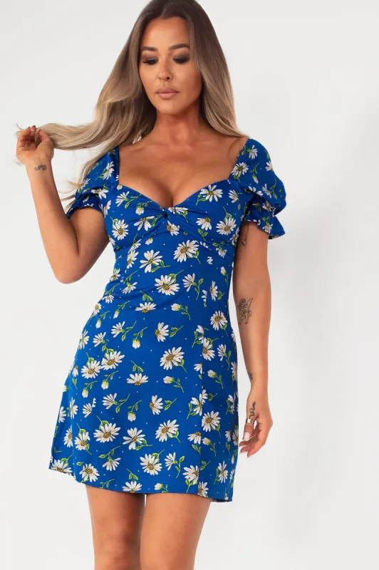 Cherry Blue Daisy Print Dress sold by Va Va Voom