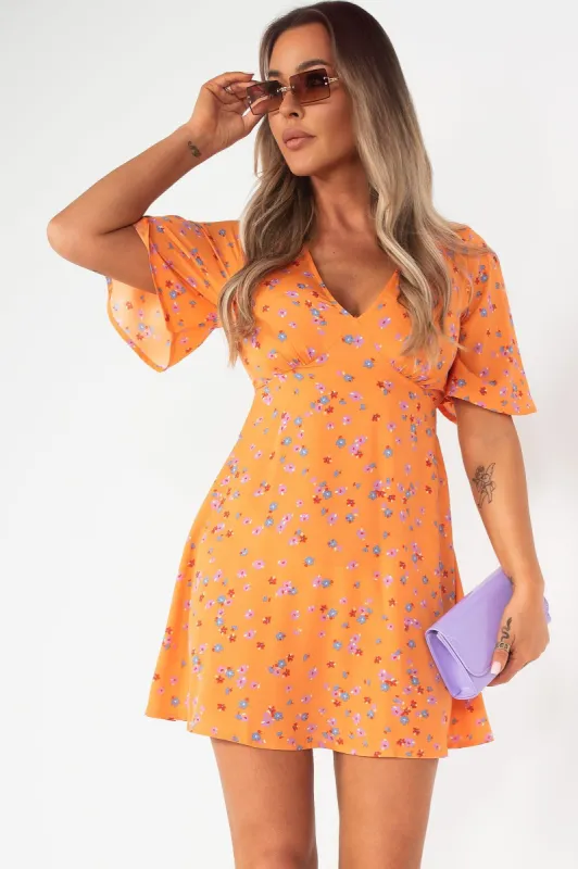 Roz Orange Ditsy Print Dress sold by Va Va Voom