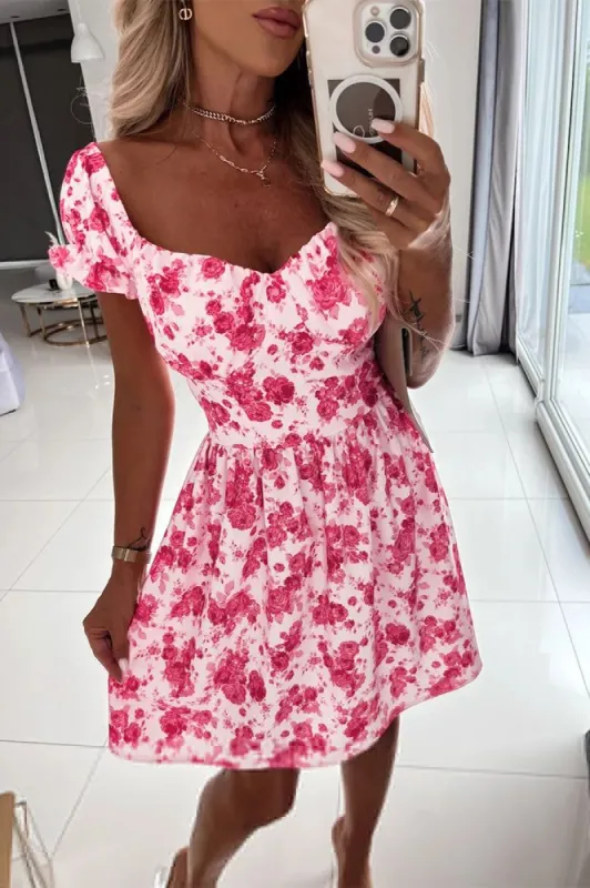 Oksana Pink Rose Print Dress sold by Va Va Voom