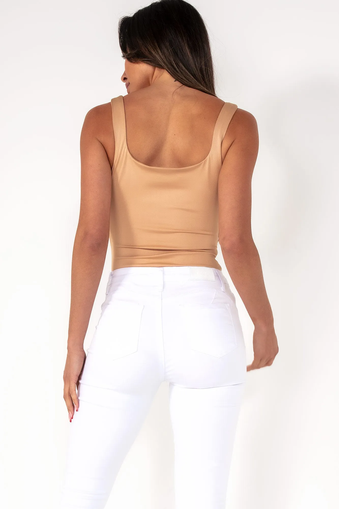 Helena Camel Scoop Neck Slinky Bodysuit sold by Vavavoom product image thumbnail 2