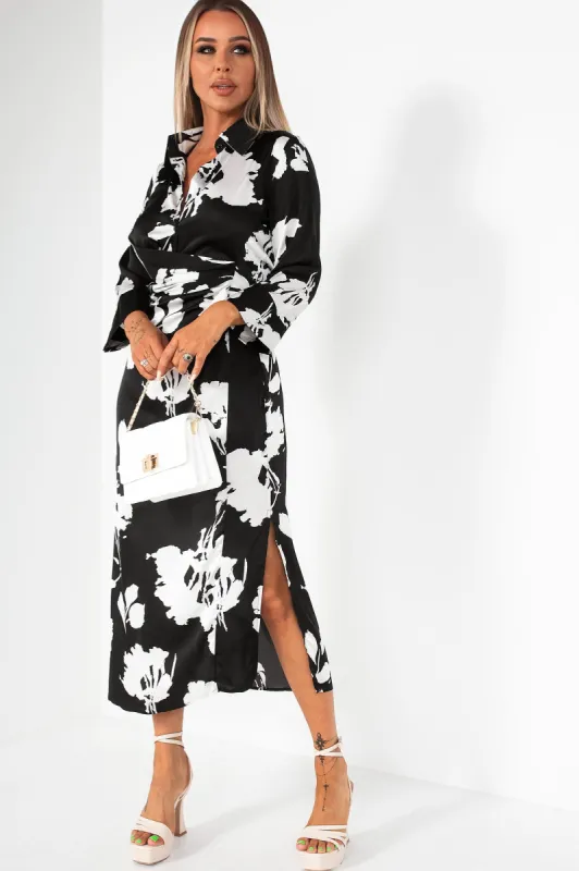 AX Paris Kyra Satin Black Print Dress sold by Va Va Voom