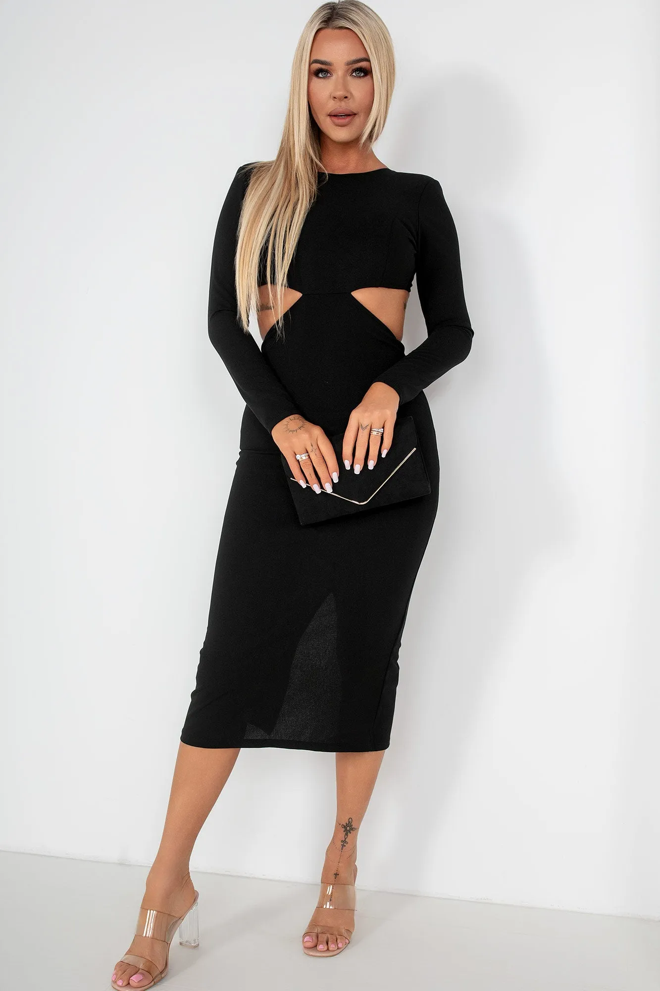 Rachida Black Cut Out Midi Dress sold by Va Va Voom