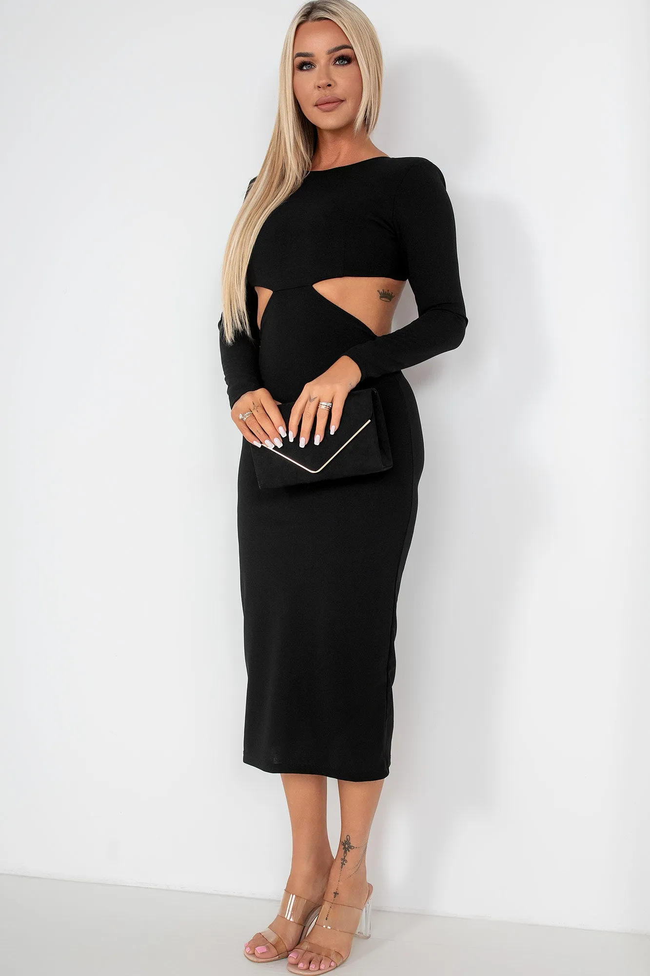 Rachida Black Cut Out Midi Dress sold by Va Va Voom product image thumbnail 3