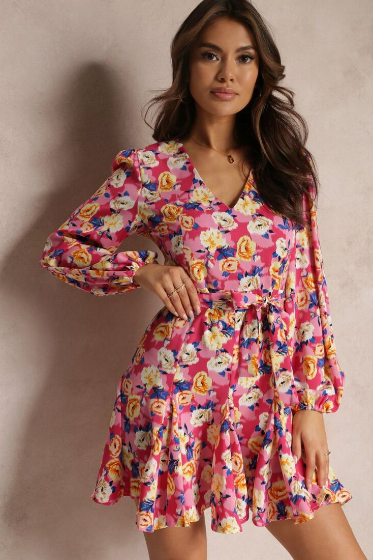 Savannah Pink Floral Belted Dress sold by Va Va Voom product image thumbnail 4