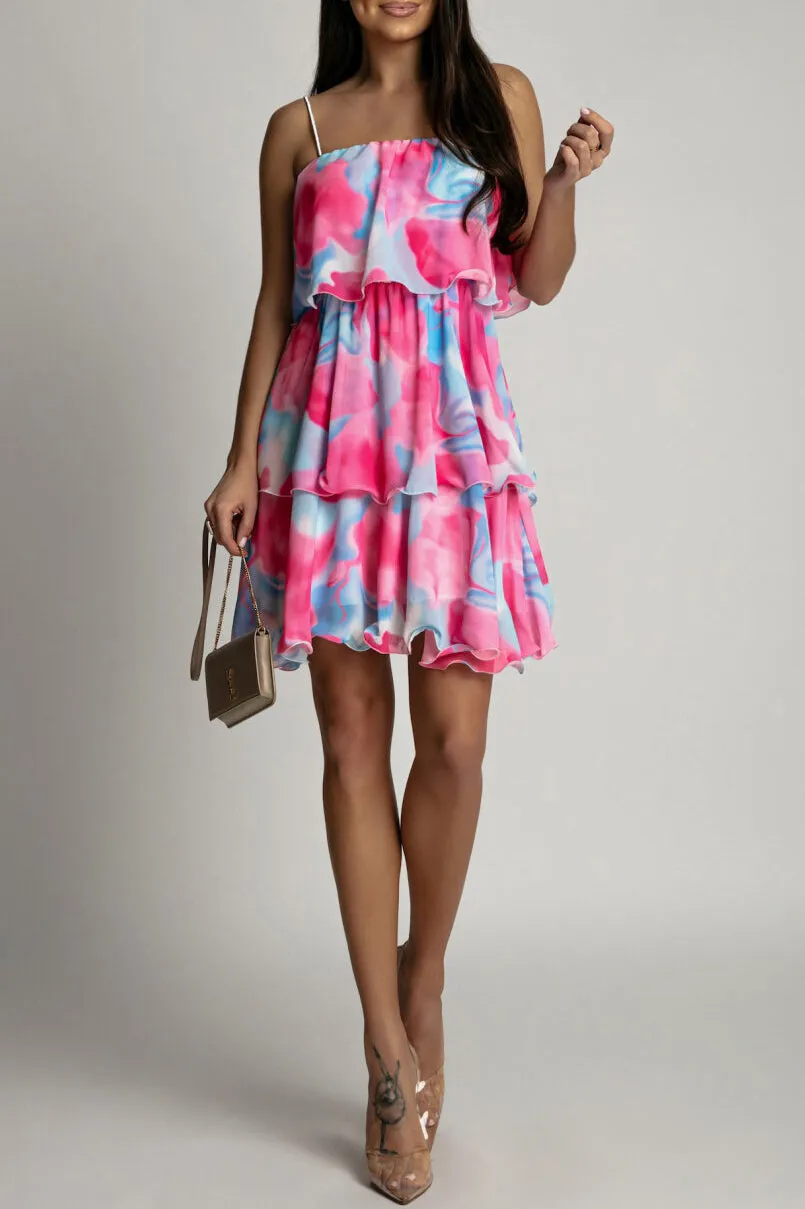 Garcia Pink and Blue Chiffon Print Dress sold by Va Va Voom product image thumbnail 2