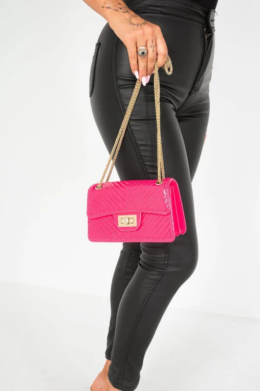 Kali Fuchsia Patent Chain Strap Bag sold by Va Va Voom