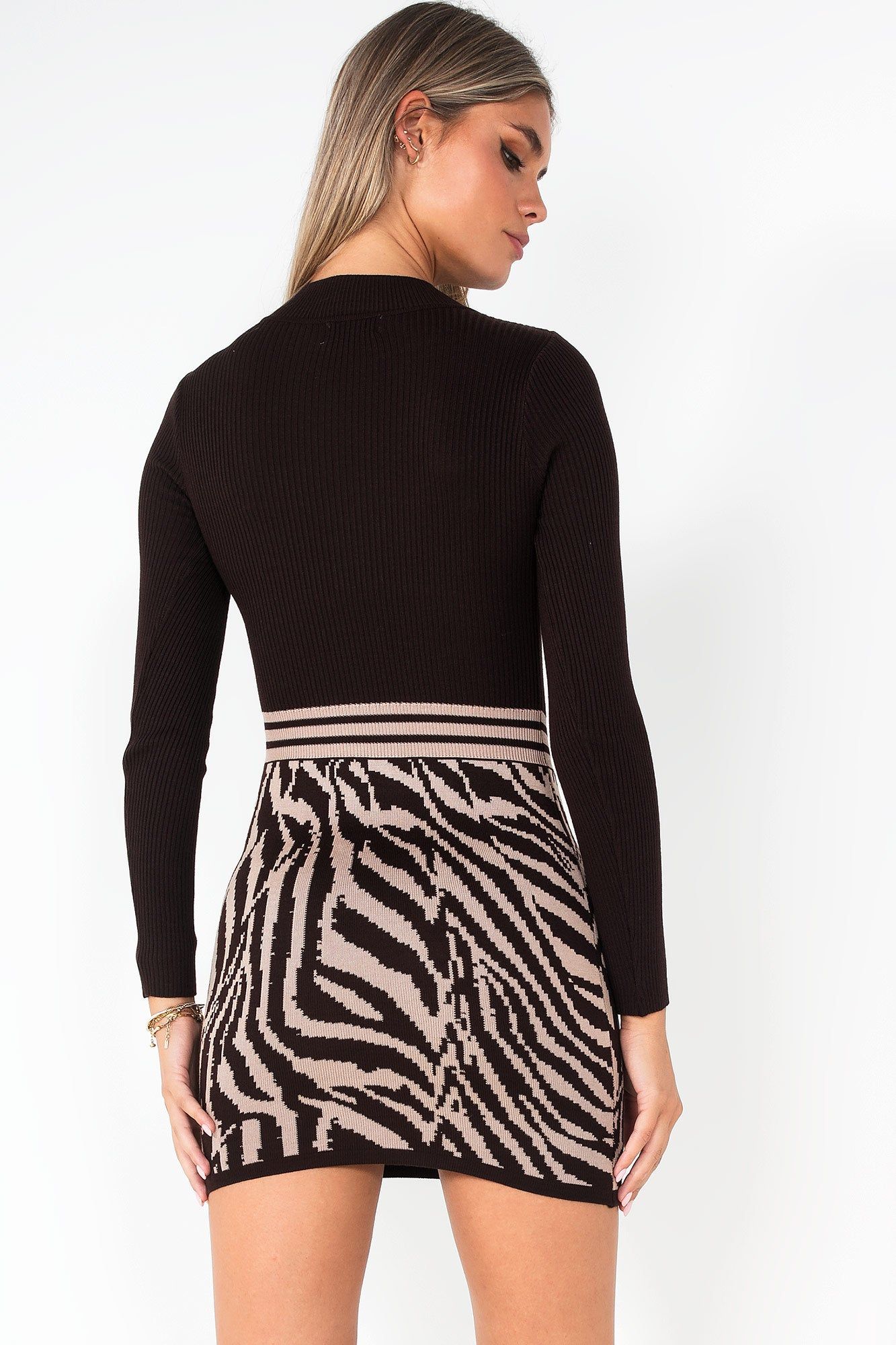 Patsy Chocolate Knit Print Dress sold by Va Va Voom product image thumbnail 2