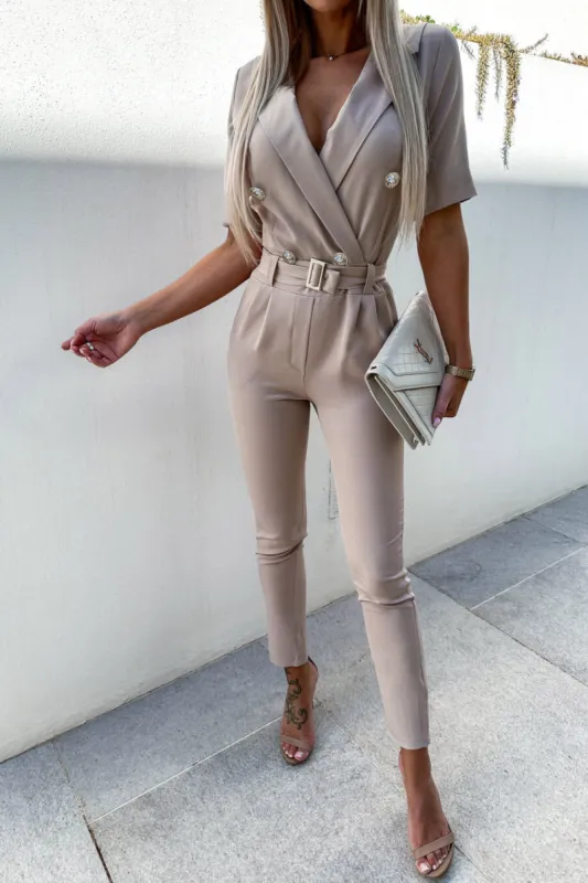 Geneva Stone Belted Jumpsuit sold by Va Va Voom