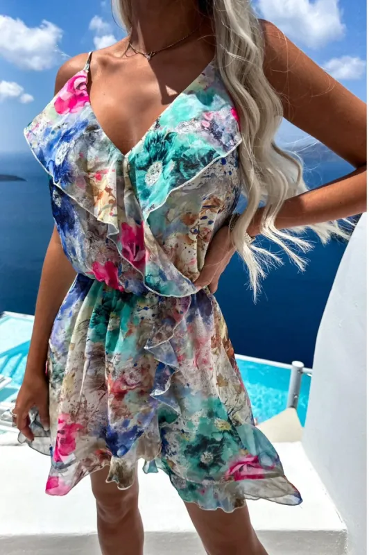 Ruby Blue Print Chiffon Dress sold by Va Va Voom