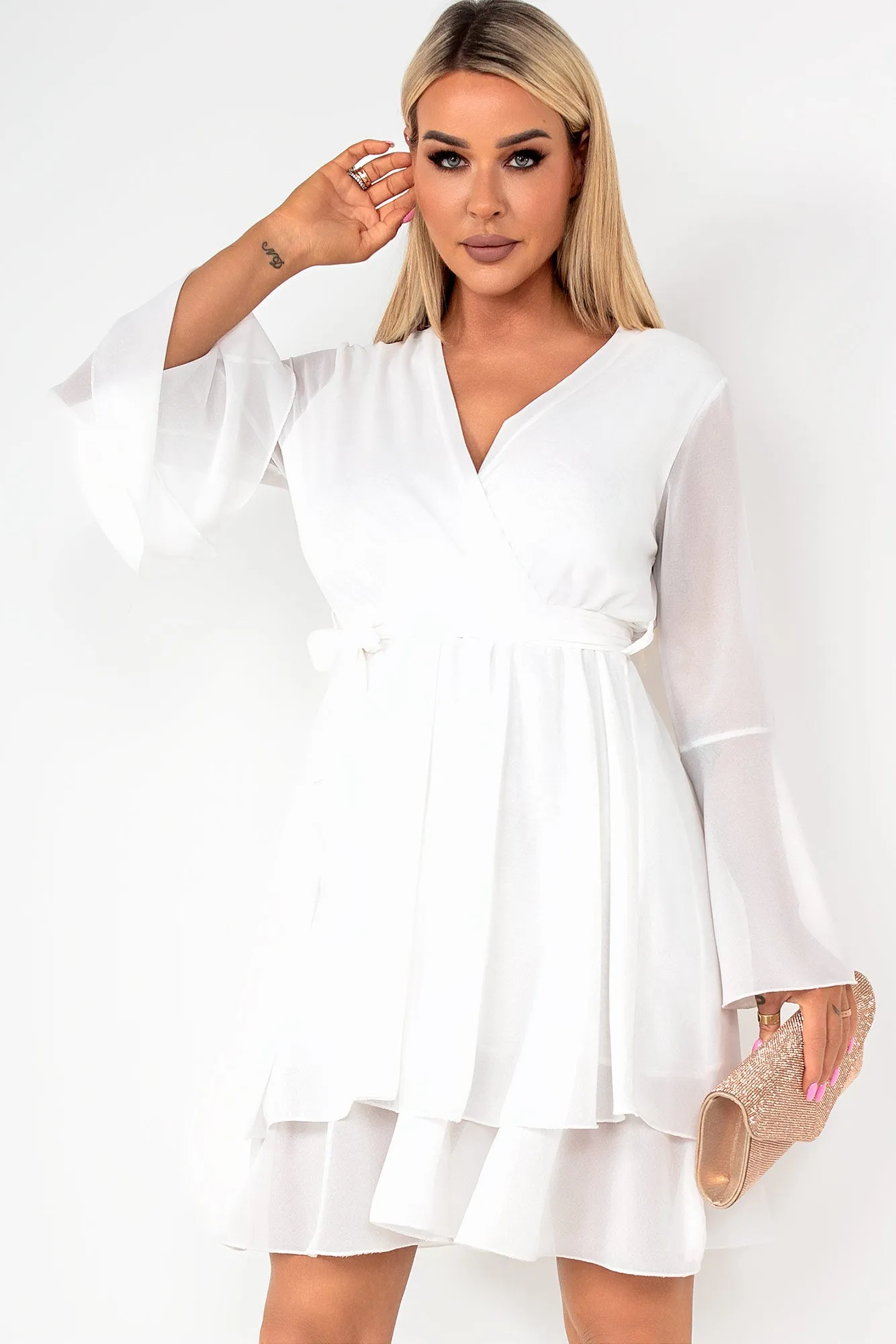 Oreta White Chiffon Dress sold by Va Va Voom