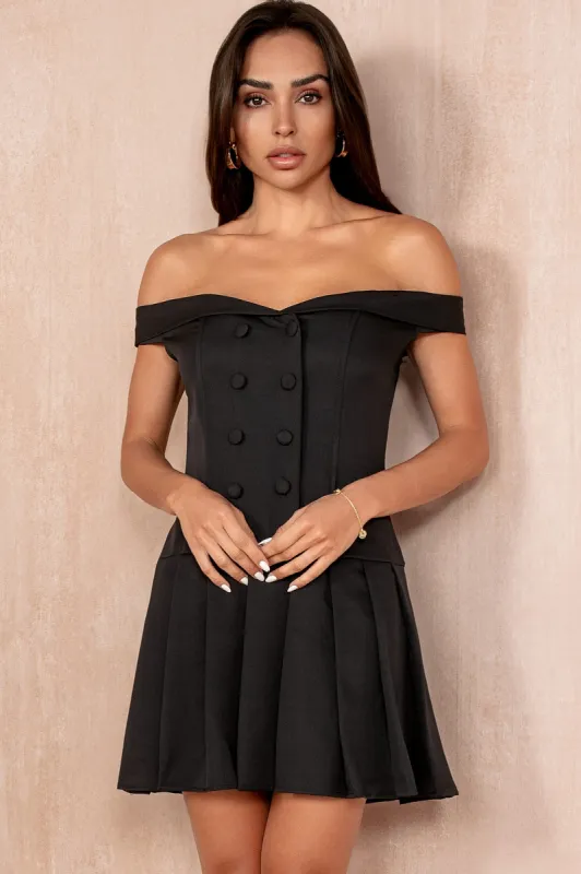 Kaia Black Tailored Bardot Dress sold by Va Va Voom