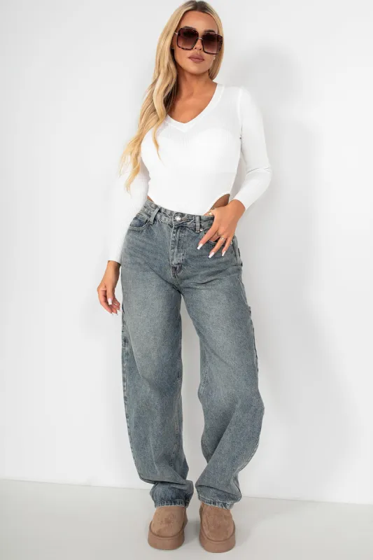 Gabby White Knit Long Sleeve Bodysuit sold by Va Va Voom