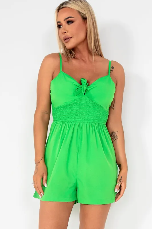 Halsey Green  Bow Detail Playsuit sold by Va Va Voom