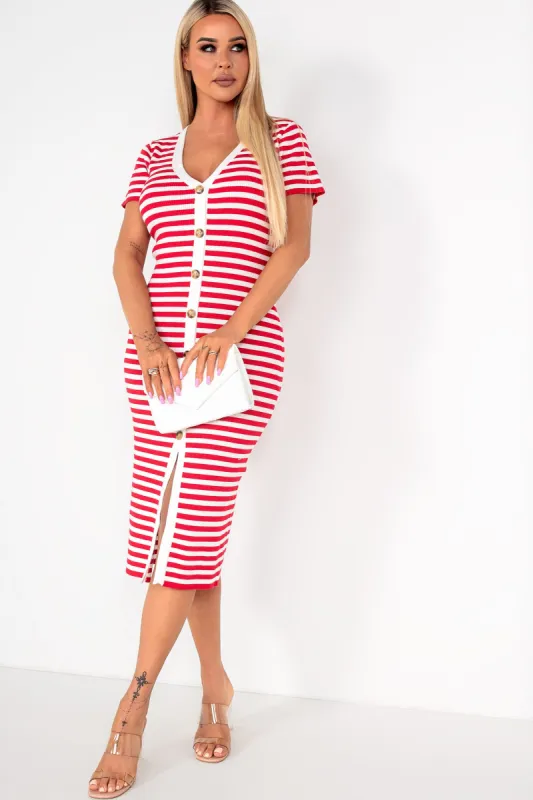 Shonda Red Striped Knit Dress sold by Va Va Voom