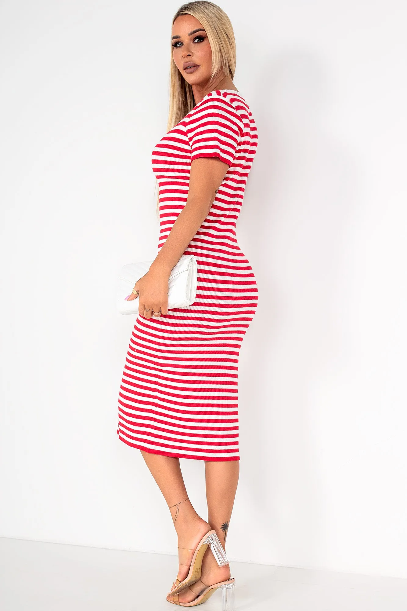 Shonda Red Striped Knit Dress sold by Va Va Voom product image thumbnail 2
