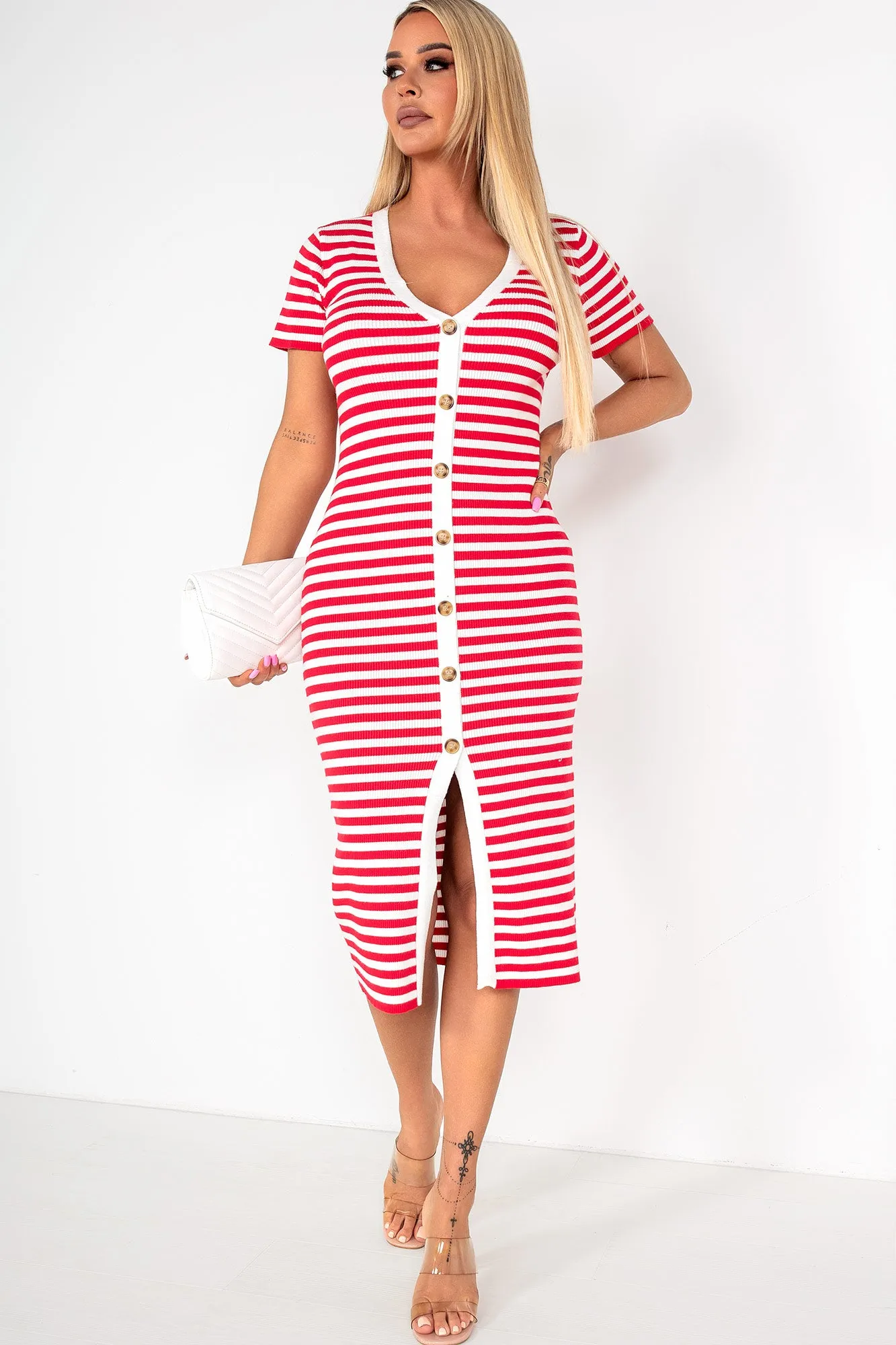 Shonda Red Striped Knit Dress sold by Va Va Voom product image thumbnail 3