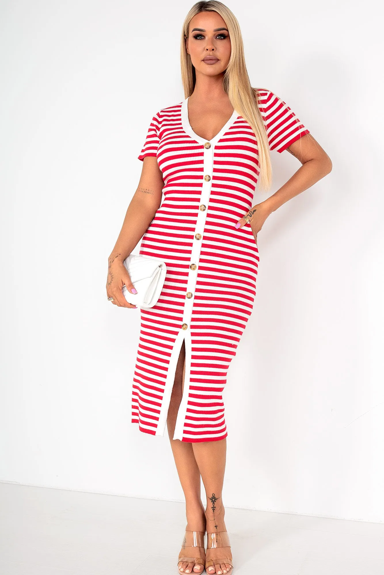 Shonda Red Striped Knit Dress sold by Va Va Voom product image thumbnail 4