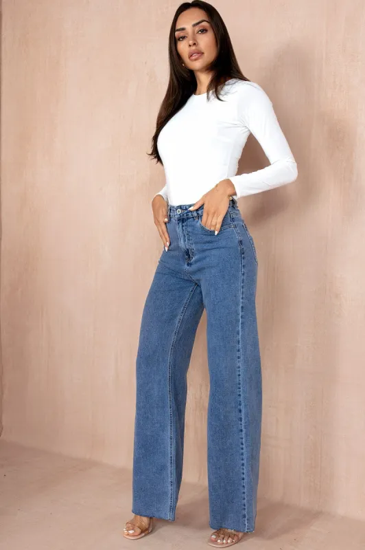 Roxanne Blue Wide Leg Jeans sold by Va Va Voom