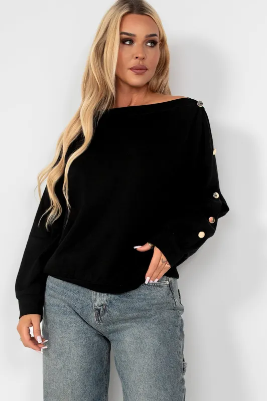 Ivanna Black Long Sleeve Cotton Top sold by Va Va Voom