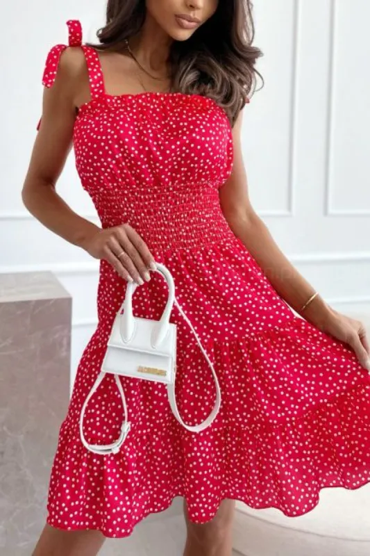 Kaira Red Polka Dot Tiered Dress sold by Va Va Voom