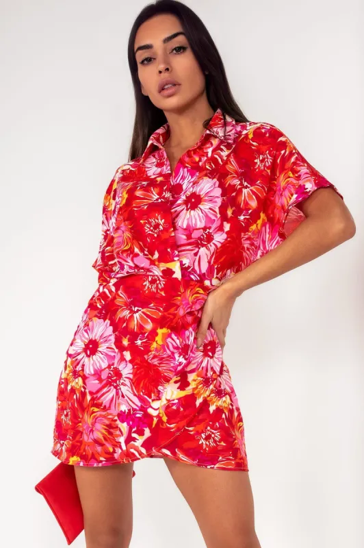 Sandra Red Floral Wrap Dress sold by Va Va Voom