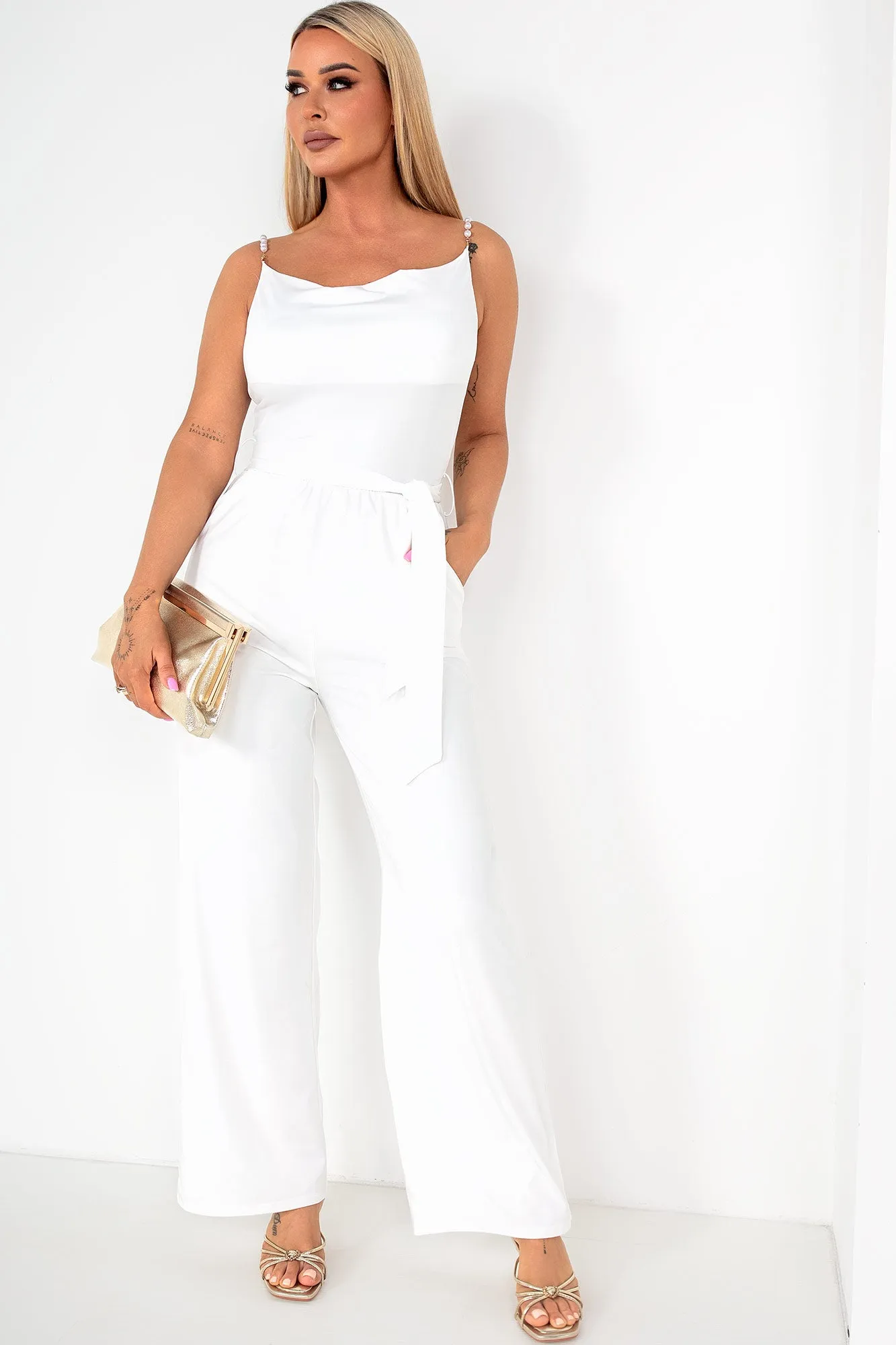 Ensley White Belted Jumpsuit sold by Va Va Voom product image thumbnail 3