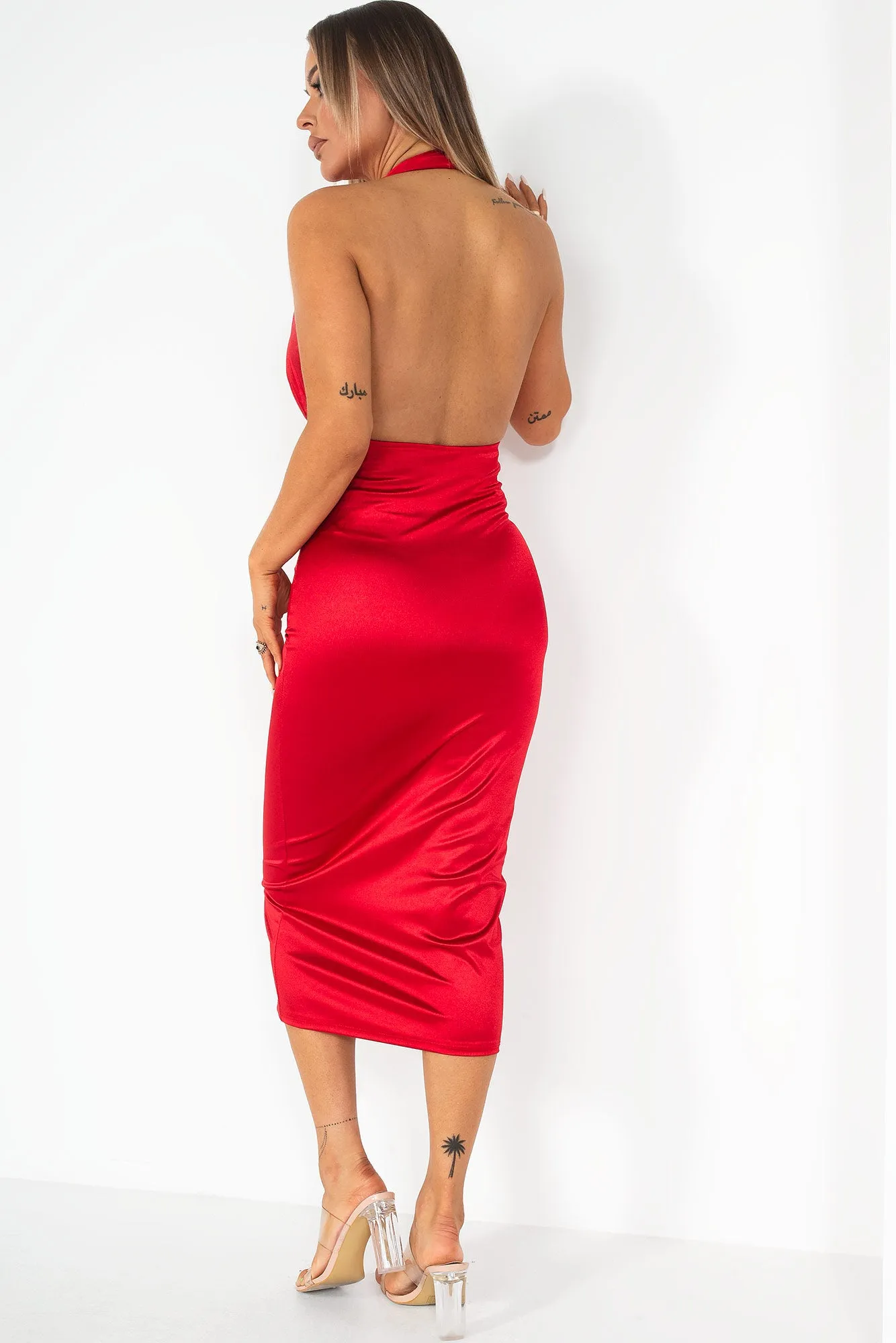 Quintina Red Satin Halter Neck Dress sold by Va Va Voom product image thumbnail 2