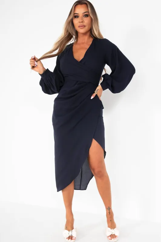 Girl In Mind Elsa Navy Wrap Midi Dress sold by Va Va Voom