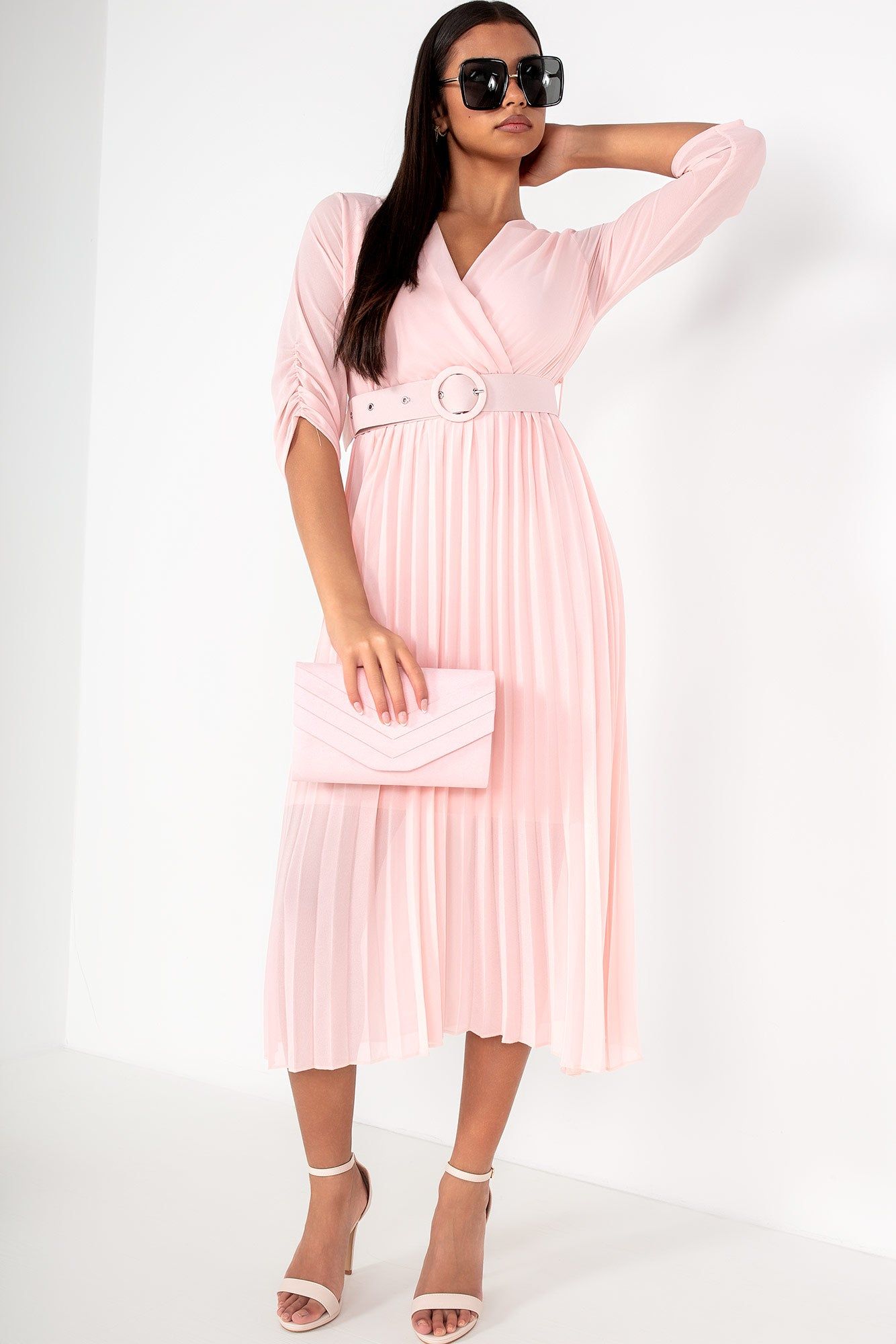 Uliana Pale Pink Chiffon Pleated Dress sold by Va Va Voom product image thumbnail 3