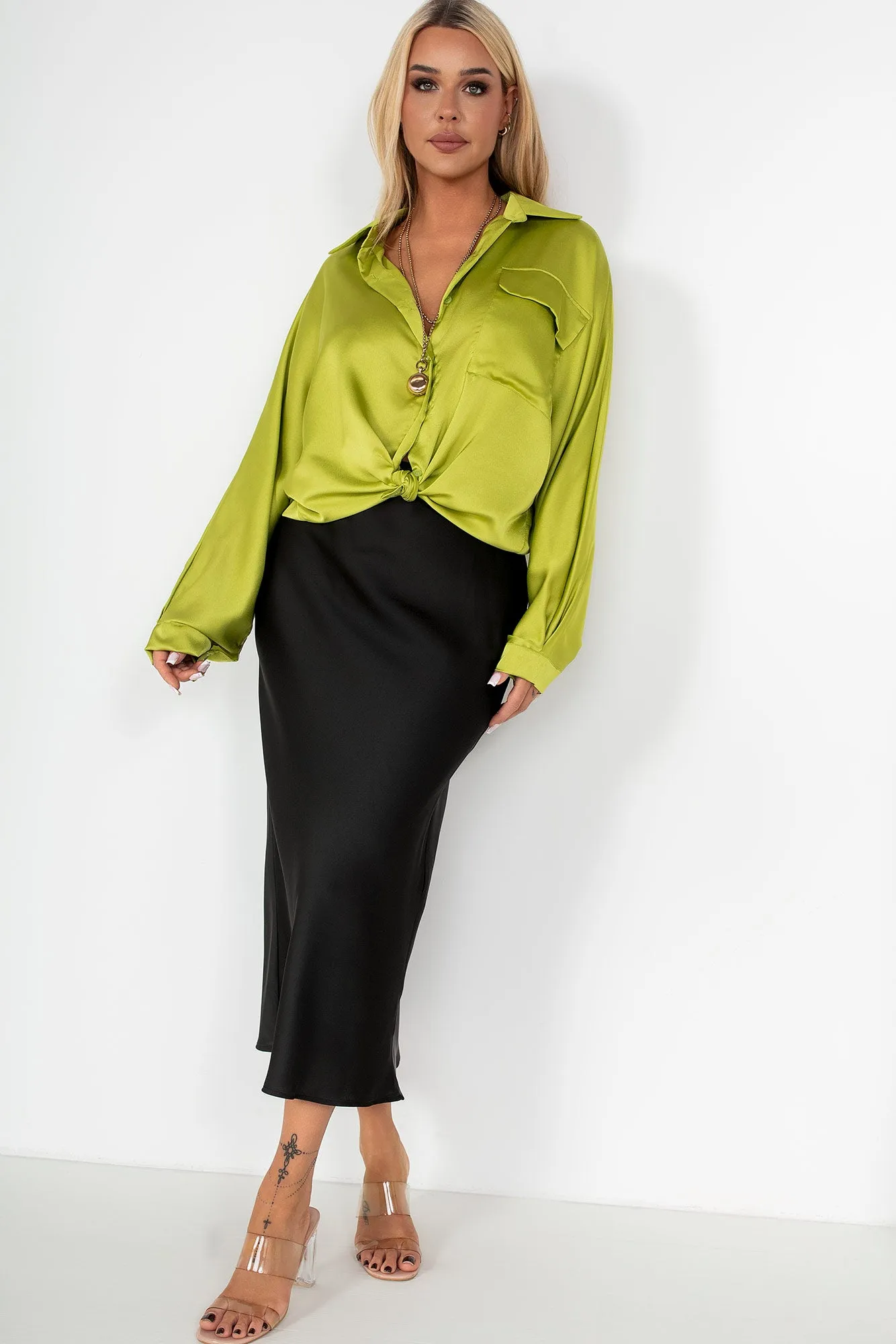 Raven Lime Green Satin Shirt sold by Va Va Voom product image thumbnail 4