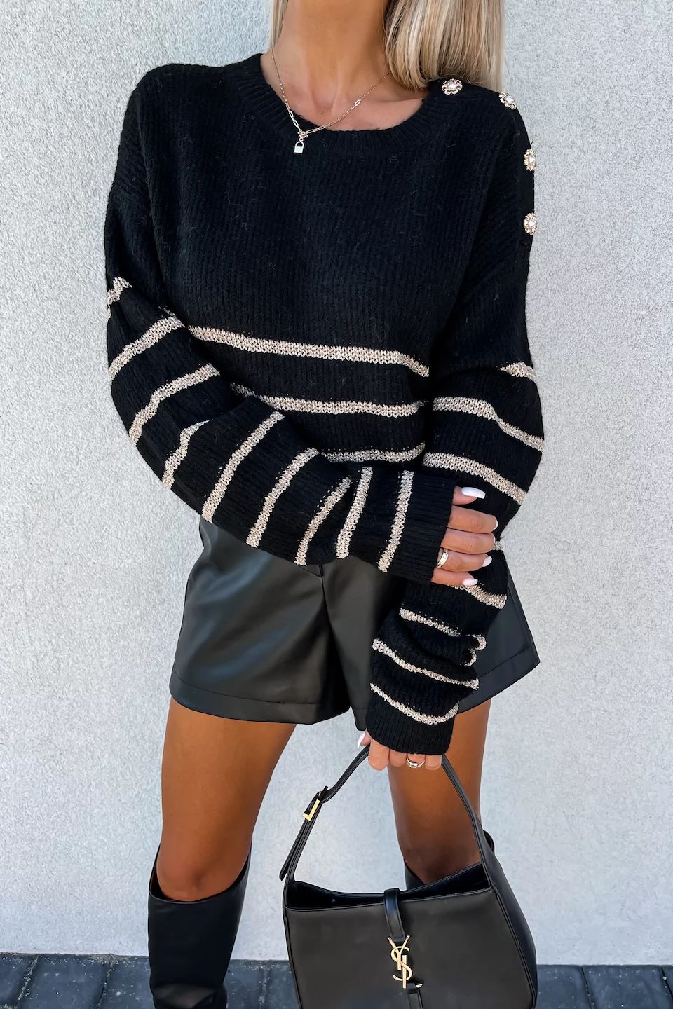 Bridget Black Knit Striped Jumper sold by Va Va Voom