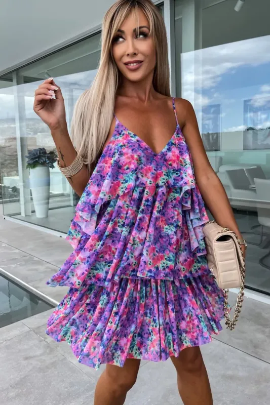 Dahlia Purple Printed Tiered Dress sold by Va Va Voom