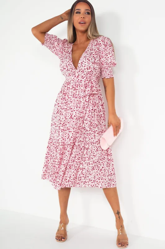 Waverly Pink Floral Wrap Dress sold by Va Va Voom