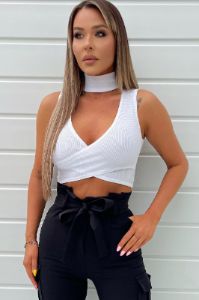 Ava White Choker Wrap Top sold by Va Va Voom