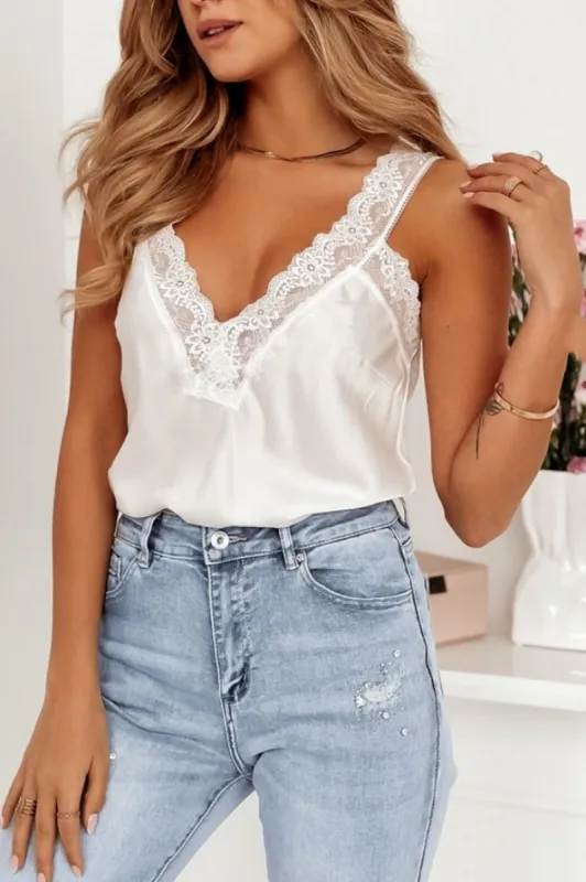 Arielle White Lace Detail Top sold by Va Va Voom
